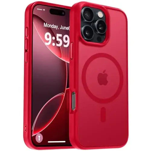 MOCCA Strong Magnetic for iPhone 16 Pro Max Phone Case, [Compatible with Magsafe][16FT Mil-Grade Drop Protection] Slim Thin Translucent Matte Protective Cover Case for iPhone 16 Pro Max Case, Red 