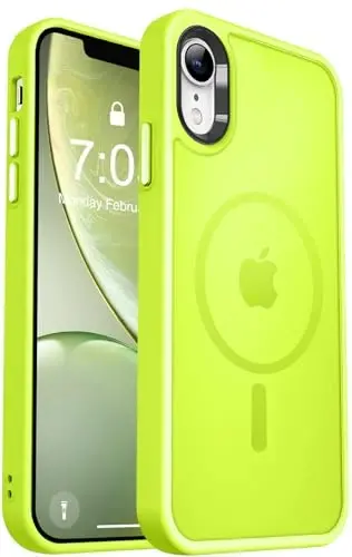 MOCCA Strong Magnetic for iPhone XR Phone Case, [Compatible with Magsafe][Mil-Grade Drop Protection] Slim Thin Translucent Matte Protective Cover Case for iPhone XR Case 6.1'', Fluorescent Green - 1