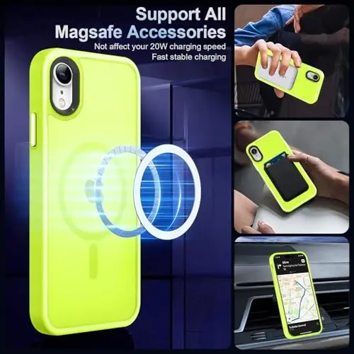 MOCCA Strong Magnetic for iPhone XR Phone Case, [Compatible with Magsafe][Mil-Grade Drop Protection] Slim Thin Translucent Matte Protective Cover Case for iPhone XR Case 6.1'', Fluorescent Green - 3