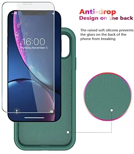 Diverbox for iPhone XR Case [Tempered Glass Screen Protector] [Shockproof] [Dropproof] Heavy Duty Protection Phone Case Cover for Apple iPhone XR (Teal) - 4