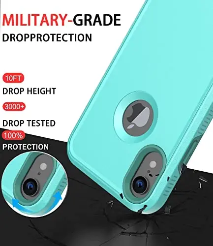 Diverbox for iPhone XR Case [Tempered Glass Screen Protector] [Shockproof] [Dropproof] Heavy Duty Protection Phone Case Cover for Apple iPhone XR (Teal) - 2