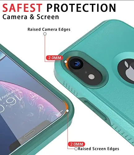 Diverbox for iPhone XR Case [Tempered Glass Screen Protector] [Shockproof] [Dropproof] Heavy Duty Protection Phone Case Cover for Apple iPhone XR (Teal) - 3