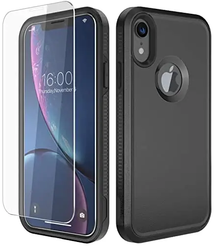 Diverbox for iPhone XR Case [Tempered Glass Screen Protector] [Shockproof] [Dropproof] Heavy Duty Protection Phone Case Cover for Apple iPhone XR (Black) 