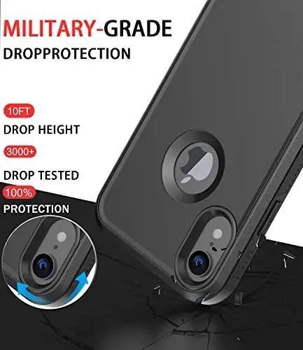Diverbox for iPhone XR Case [Tempered Glass Screen Protector] [Shockproof] [Dropproof] Heavy Duty Protection Phone Case Cover for Apple iPhone XR (Black) - 2