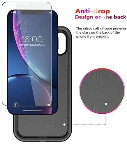 Diverbox for iPhone XR Case [Tempered Glass Screen Protector] [Shockproof] [Dropproof] Heavy Duty Protection Phone Case Cover for Apple iPhone XR (Black) - 4