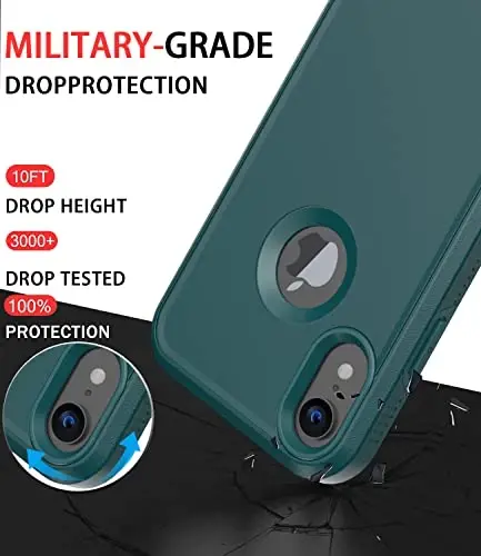 Diverbox for iPhone XR Case [Tempered Glass Screen Protector] [Shockproof] [Dropproof] Heavy Duty Protection Phone Case Cover for Apple iPhone XR (Dark Green) - DIVERBOX (1)