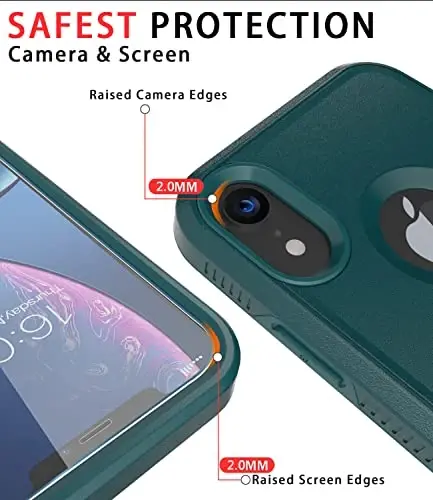 Diverbox for iPhone XR Case [Tempered Glass Screen Protector] [Shockproof] [Dropproof] Heavy Duty Protection Phone Case Cover for Apple iPhone XR (Dark Green) - 3