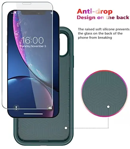 Diverbox for iPhone XR Case [Tempered Glass Screen Protector] [Shockproof] [Dropproof] Heavy Duty Protection Phone Case Cover for Apple iPhone XR (Dark Green) - 4