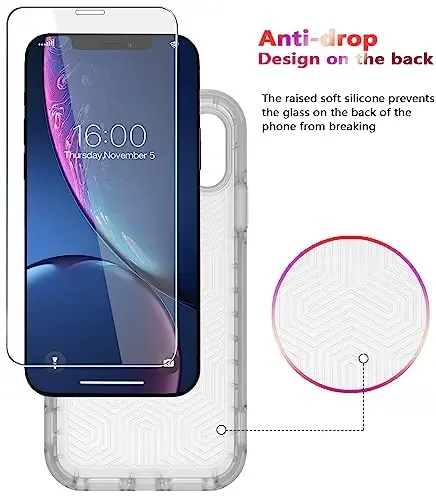 Diverbox for iPhone XR Case [Tempered Glass Screen Protector] [Shockproof] [Dropproof] Heavy Duty Protection Phone Case Cover for Apple iPhone XR Clear - 4