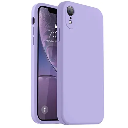 Vooii Compatible with iPhone XR Case, Upgraded Liquid Silicone with [Flat Edges] [Camera Protection] [Soft Anti-Scratch Microfiber Lining] Phone Case for iPhone 10 XR 6.1 inch - Light Purple - 1