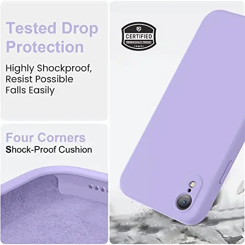 Vooii Compatible with iPhone XR Case, Upgraded Liquid Silicone with [Flat Edges] [Camera Protection] [Soft Anti-Scratch Microfiber Lining] Phone Case for iPhone 10 XR 6.1 inch - Light Purple - 5
