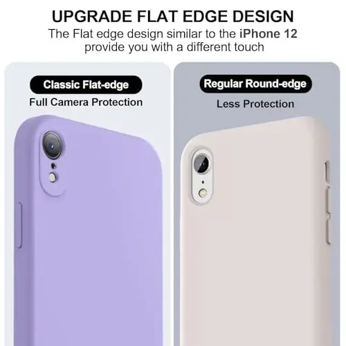 Vooii Compatible with iPhone XR Case, Upgraded Liquid Silicone with [Flat Edges] [Camera Protection] [Soft Anti-Scratch Microfiber Lining] Phone Case for iPhone 10 XR 6.1 inch - Light Purple - 3