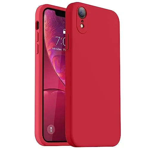 Vooii Compatible with iPhone XR Case, Upgraded Liquid Silicone with [Flat Edges] [Camera Protection] [Soft Anti-Scratch Microfiber Lining] Phone Case for iPhone 10 XR 6.1 inch - Red 