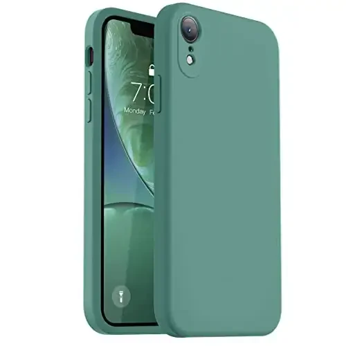 Vooii Compatible with iPhone XR Case, Upgraded Liquid Silicone with [Flat Edges] [Camera Protection] [Soft Anti-Scratch Microfiber Lining] Phone Case for iPhone 10 XR 6.1 inch - Pine Green - VOOII