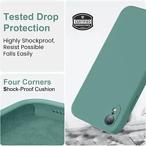 Vooii Compatible with iPhone XR Case, Upgraded Liquid Silicone with [Flat Edges] [Camera Protection] [Soft Anti-Scratch Microfiber Lining] Phone Case for iPhone 10 XR 6.1 inch - Pine Green - 5