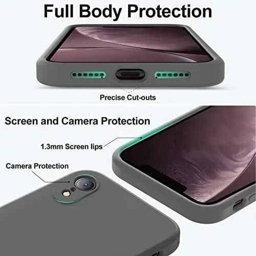 Vooii Compatible with iPhone XR Case, Upgraded Liquid Silicone with [Flat Edges] [Camera Protection] [Soft Anti-Scratch Microfiber Lining] Phone Case for iPhone 10 XR 6.1 inch - Dark Grey - 4