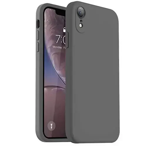 Vooii Compatible with iPhone XR Case, Upgraded Liquid Silicone with [Flat Edges] [Camera Protection] [Soft Anti-Scratch Microfiber Lining] Phone Case for iPhone 10 XR 6.1 inch - Dark Grey - 1