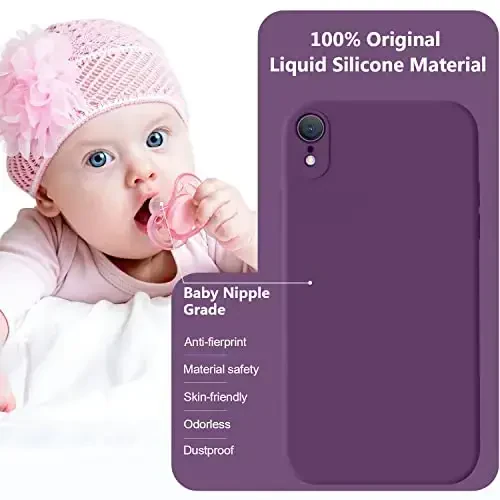 Vooii Compatible with iPhone XR Case, Upgraded Liquid Silicone with [Flat Edges] [Camera Protection] [Soft Anti-Scratch Microfiber Lining] Phone Case for iPhone 10 XR 6.1 inch - Grape - 6