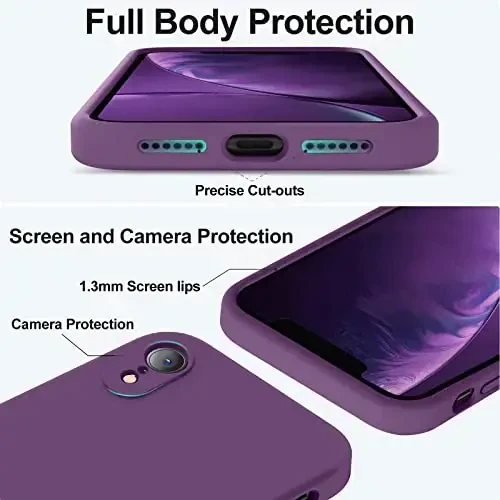 Vooii Compatible with iPhone XR Case, Upgraded Liquid Silicone with [Flat Edges] [Camera Protection] [Soft Anti-Scratch Microfiber Lining] Phone Case for iPhone 10 XR 6.1 inch - Grape - 4