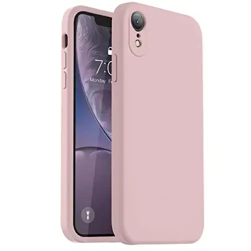 Vooii Compatible with iPhone XR Case, Upgraded Liquid Silicone with [Flat Edges] [Camera Protection] [Soft Anti-Scratch Microfiber Lining] Phone Case for iPhone 10 XR 6.1 inch - Sand Pink 