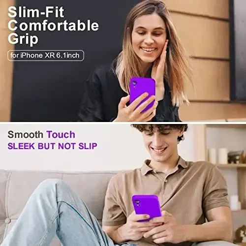 Vooii Compatible with iPhone XR Case, Upgraded Liquid Silicone with [Flat Edges] [Camera Protection] [Soft Anti-Scratch Microfiber Lining] Phone Case for iPhone 10 XR 6.1 inch - Neon Purple - VOOII (1)