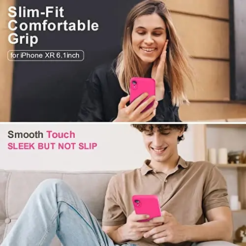 Vooii Compatible with iPhone XR Case, Upgraded Liquid Silicone with [Flat Edges] [Camera Protection] [Soft Anti-Scratch Microfiber Lining] Phone Case for iPhone 10 XR 6.1 inch - Hot Pink - 2