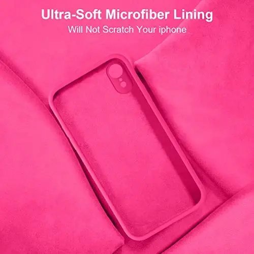 Vooii Compatible with iPhone XR Case, Upgraded Liquid Silicone with [Flat Edges] [Camera Protection] [Soft Anti-Scratch Microfiber Lining] Phone Case for iPhone 10 XR 6.1 inch - Hot Pink - 6