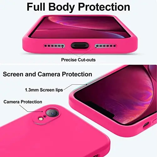 Vooii Compatible with iPhone XR Case, Upgraded Liquid Silicone with [Flat Edges] [Camera Protection] [Soft Anti-Scratch Microfiber Lining] Phone Case for iPhone 10 XR 6.1 inch - Hot Pink - 4