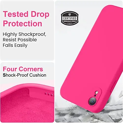 Vooii Compatible with iPhone XR Case, Upgraded Liquid Silicone with [Flat Edges] [Camera Protection] [Soft Anti-Scratch Microfiber Lining] Phone Case for iPhone 10 XR 6.1 inch - Hot Pink - 5