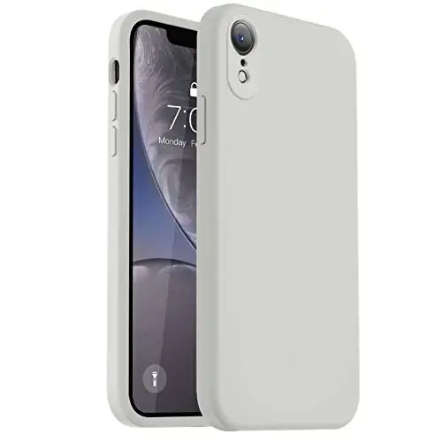 Vooii Compatible with iPhone XR Case, Upgraded Liquid Silicone with [Flat Edges] [Camera Protection] [Soft Anti-Scratch Microfiber Lining] Phone Case for iPhone 10 XR 6.1 inch - Stone 