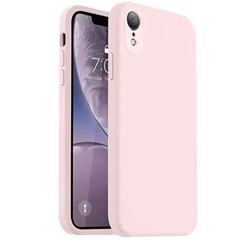 Vooii Compatible with iPhone XR Case, Upgraded Liquid Silicone with [Flat Edges] [Camera Protection] [Soft Anti-Scratch Microfiber Lining] Phone Case for iPhone 10 XR 6.1 inch - Chalk Pink 