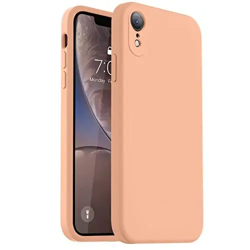 Vooii Compatible with iPhone XR Case, Upgraded Liquid Silicone with [Flat Edges] [Camera Protection] [Soft Anti-Scratch Microfiber Lining] Phone Case for iPhone 10 XR 6.1 inch - Cantaloupe - 1