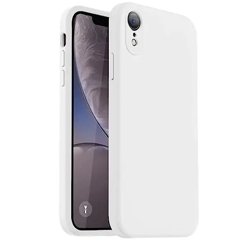 Vooii Compatible with iPhone XR Case, Upgraded Liquid Silicone with [Flat Edges] [Camera Protection] [Soft Anti-Scratch Microfiber Lining] Phone Case for iPhone 10 XR 6.1 inch - White - VOOII