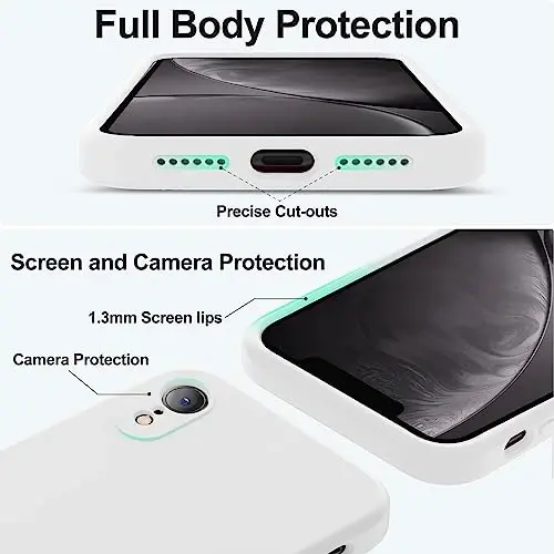Vooii Compatible with iPhone XR Case, Upgraded Liquid Silicone with [Flat Edges] [Camera Protection] [Soft Anti-Scratch Microfiber Lining] Phone Case for iPhone 10 XR 6.1 inch - White - 4