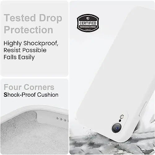 Vooii Compatible with iPhone XR Case, Upgraded Liquid Silicone with [Flat Edges] [Camera Protection] [Soft Anti-Scratch Microfiber Lining] Phone Case for iPhone 10 XR 6.1 inch - White - 5