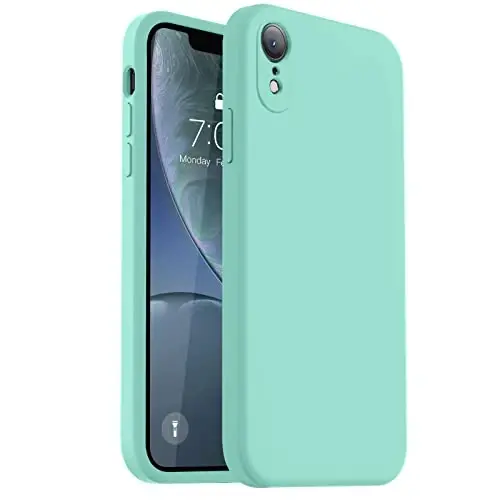 Vooii Compatible with iPhone XR Case, Upgraded Liquid Silicone with [Flat Edges] [Camera Protection] [Soft Anti-Scratch Microfiber Lining] Phone Case for iPhone 10 XR 6.1 inch - Sea Blue - 1
