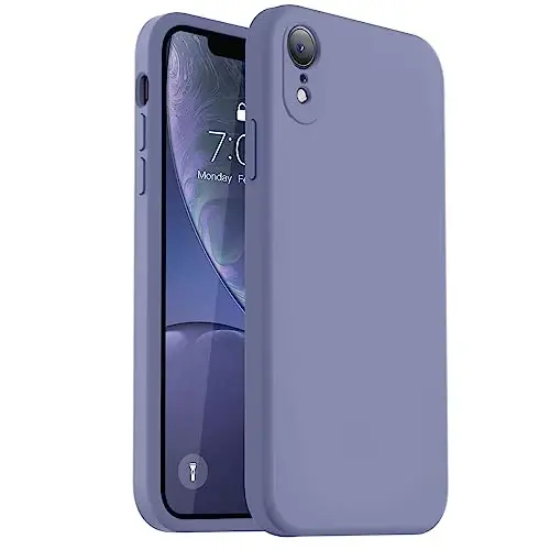 Vooii Compatible with iPhone XR Case, Upgraded Liquid Silicone with [Flat Edges] [Camera Protection] [Soft Anti-Scratch Microfiber Lining] Phone Case for iPhone 10 XR 6.1 inch - Lavender Grey - 1