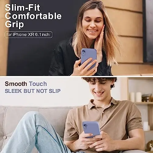 Vooii Compatible with iPhone XR Case, Upgraded Liquid Silicone with [Flat Edges] [Camera Protection] [Soft Anti-Scratch Microfiber Lining] Phone Case for iPhone 10 XR 6.1 inch - Lavender Grey - VOOII (1)