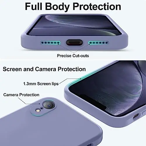 Vooii Compatible with iPhone XR Case, Upgraded Liquid Silicone with [Flat Edges] [Camera Protection] [Soft Anti-Scratch Microfiber Lining] Phone Case for iPhone 10 XR 6.1 inch - Lavender Grey - 4