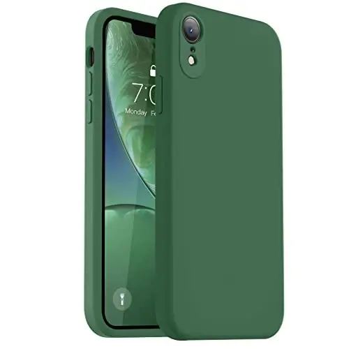 Vooii Compatible with iPhone XR Case, Upgraded Liquid Silicone with [Flat Edges] [Camera Protection] [Soft Anti-Scratch Microfiber Lining] Phone Case for iPhone 10 XR 6.1 inch - Green - 1