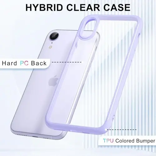 iPhone XR Kılıfı Şeffaf, Transparan Hibrit XR Telefon Kılıfı [Sert Plastik ve Yumuşak Silikon Tampon] Akrilik Sararmayan İnce Koruyucu Kapak, Mor Lavanta için LoeoeL - 3
