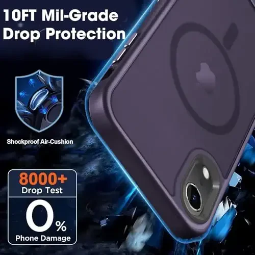 iPhone XR uchun MOCCA kuchli magnitli telefon g‘ilofi, [Magsafe bilan mos keladi][Harbiy darajadagi tushishdan himoya] Yaxlit yupqa yarim shaffof mat qoplamali himoya g‘ilofi, iPhone XR 6.1