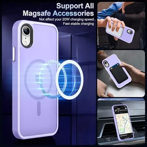 iPhone XR uchun MOCCA kuchli magnitli telefon g‘ilofi, [Magsafe bilan mos keladi][Harbiy darajadagi tushishdan himoya] Yengil nozik yarim shaffof mat qoplamali himoya g‘ilofi iPhone XR 6.1'' uchun, och binafsha - MOCCA (1)