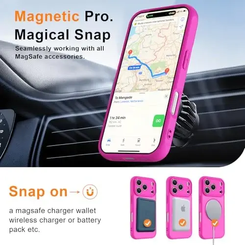 iPhone XR uchun MOCCA kuchli magnitli telefon g'ilofi, [Magsafe bilan mos keladi][Harbiy darajadagi tushishdan himoya] Yupqa tiniq mat himoya g'ilofi iPhone XR Case 6.1'' uchun, Hot Pink - 4