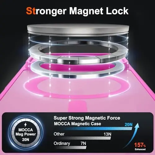 iPhone XR uchun MOCCA kuchli magnitli telefon g'ilofi, [Magsafe bilan mos keladi][Harbiy darajadagi tushishdan himoya] Yupqa tiniq mat himoya g'ilofi iPhone XR Case 6.1'' uchun, Hot Pink - 2