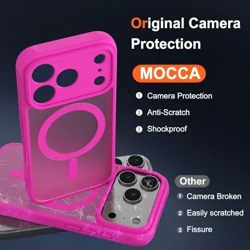 iPhone XR uchun MOCCA kuchli magnitli telefon g'ilofi, [Magsafe bilan mos keladi][Harbiy darajadagi tushishdan himoya] Yupqa tiniq mat himoya g'ilofi iPhone XR Case 6.1'' uchun, Hot Pink - 3