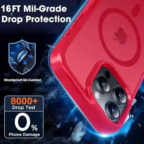 iPhone XR uchun MOCCA kuchli magnitli telefon g‘ilofi, [Magsafe bilan mos keladi][Harbiy darajadagi tushishdan himoya] Yupqa yarim shaffof mat himoya g‘ilofi iPhone XR Case 6.1'' uchun, qizil - 9