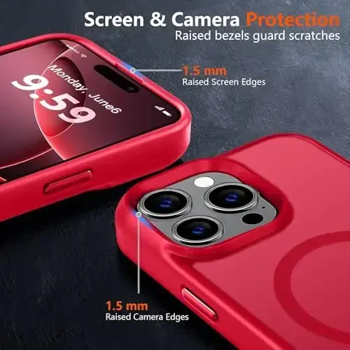 iPhone XR uchun MOCCA kuchli magnitli telefon g‘ilofi, [Magsafe bilan mos keladi][Harbiy darajadagi tushishdan himoya] Yupqa yarim shaffof mat himoya g‘ilofi iPhone XR Case 6.1'' uchun, qizil - 8