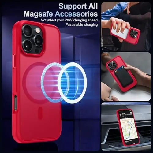iPhone XR uchun MOCCA kuchli magnitli telefon g‘ilofi, [Magsafe bilan mos keladi][Harbiy darajadagi tushishdan himoya] Yupqa yarim shaffof mat himoya g‘ilofi iPhone XR Case 6.1'' uchun, qizil - 2