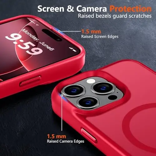 iPhone XR uchun MOCCA kuchli magnitli telefon g‘ilofi, [Magsafe bilan mos keladi][Harbiy darajadagi tushishdan himoya] Yupqa yarim shaffof mat himoya g‘ilofi iPhone XR Case 6.1'' uchun, qizil - 5